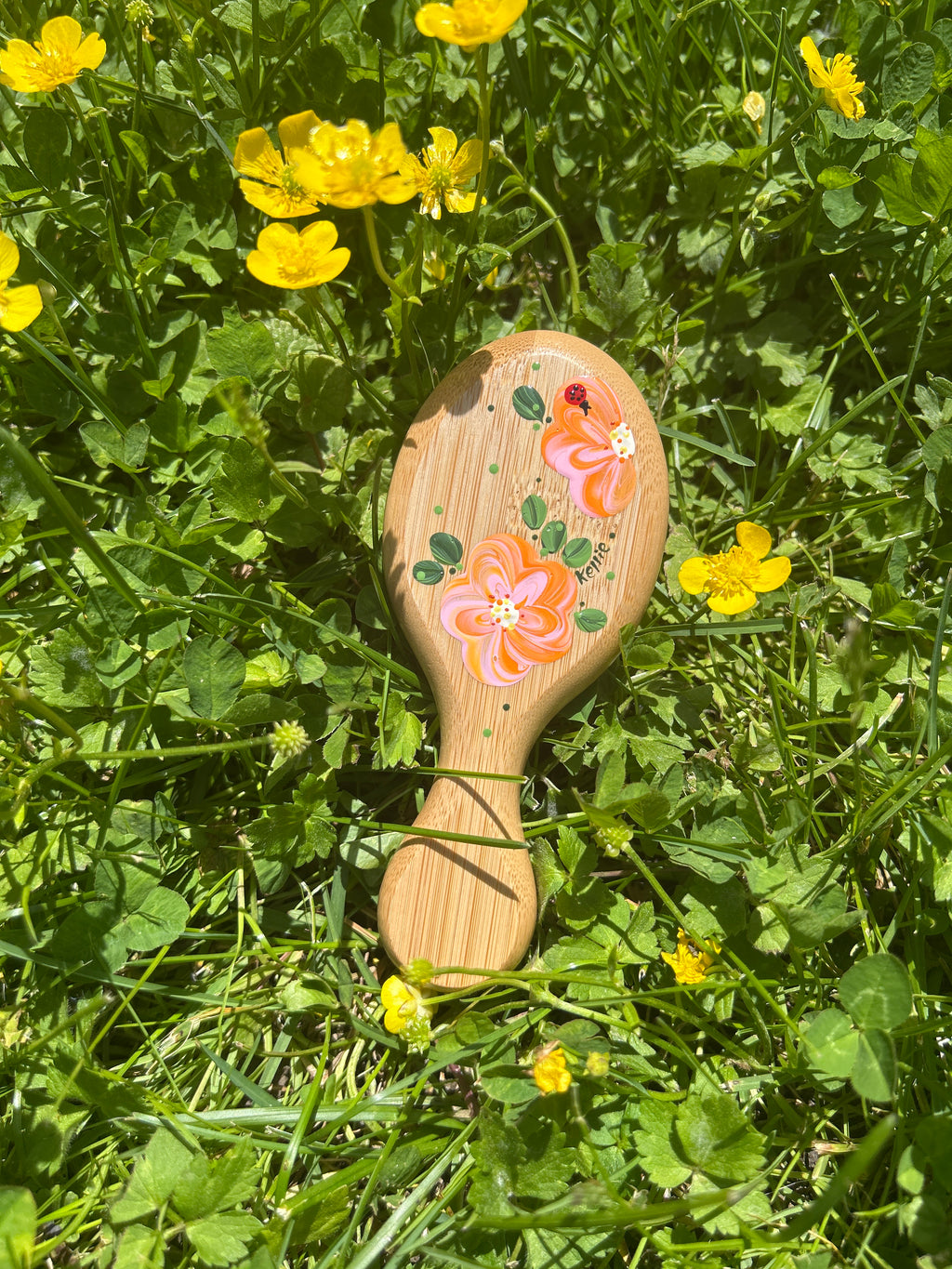 Beachy floral mini hand painted hairbrush