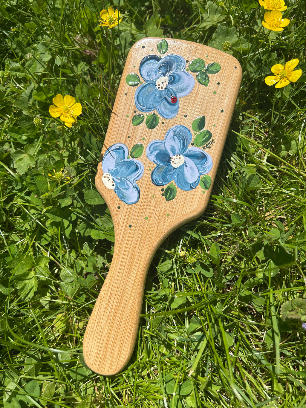 Blue swirl hand painted hairbrush
