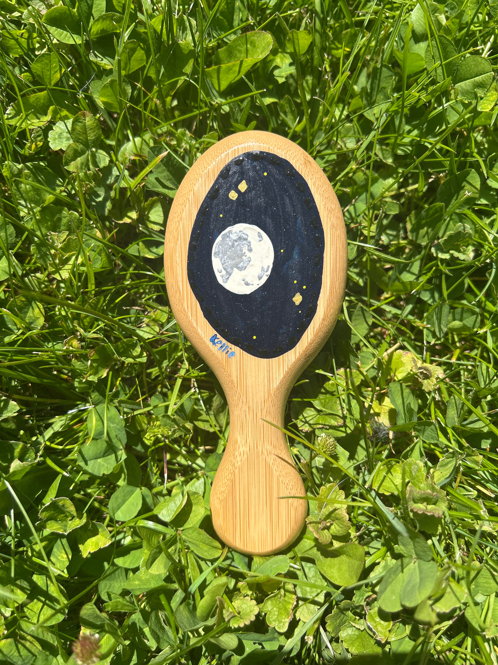 Full moon mini hand painted hairbrush