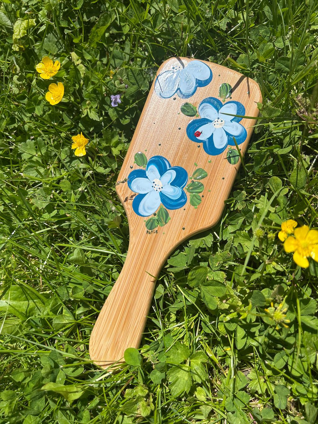 Meadow blue hand painted hairbrush