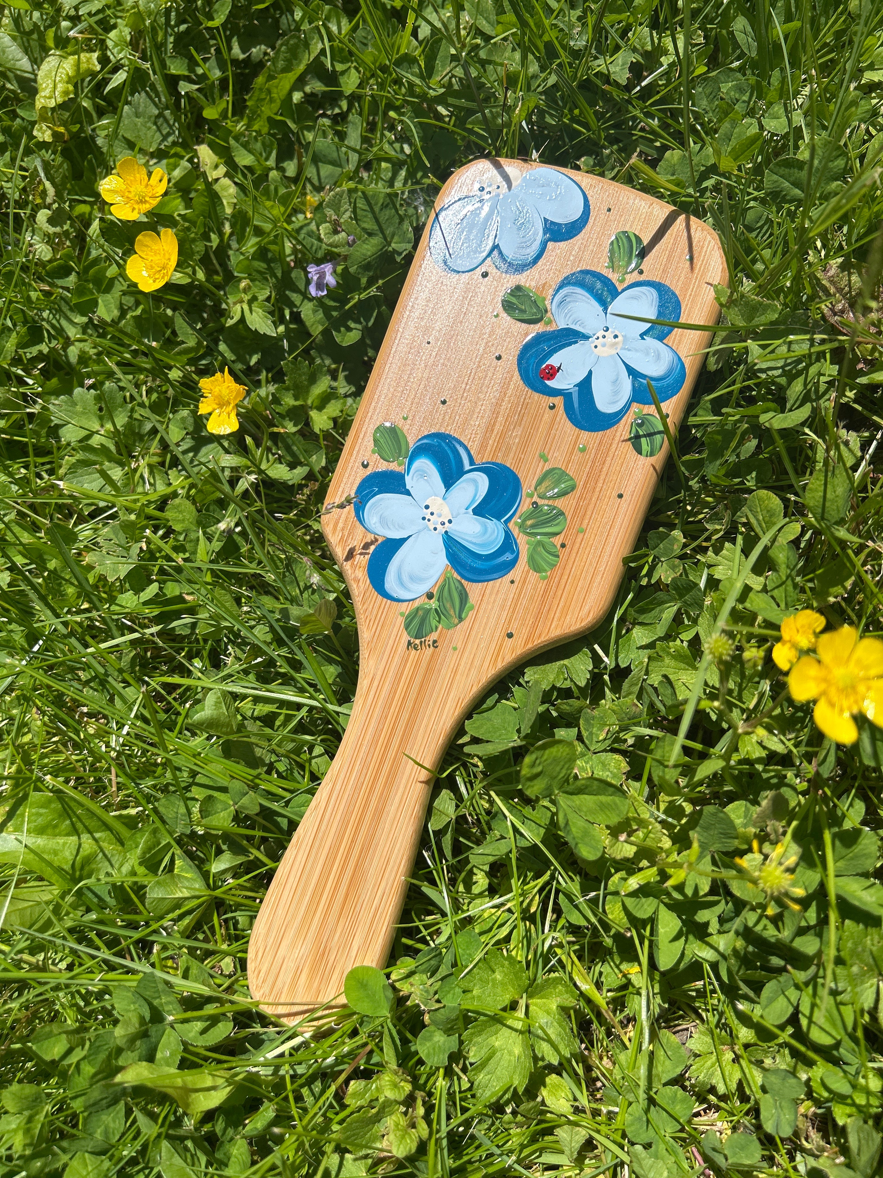 Meadow blue hand painted hairbrush