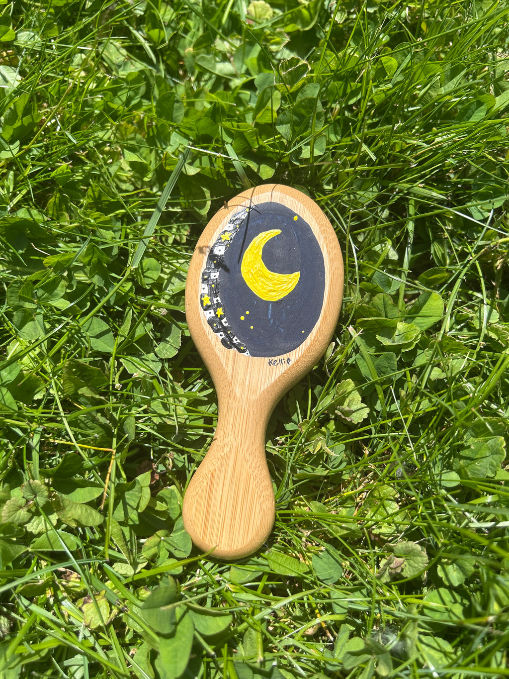 Moon mini hand painted hairbrush