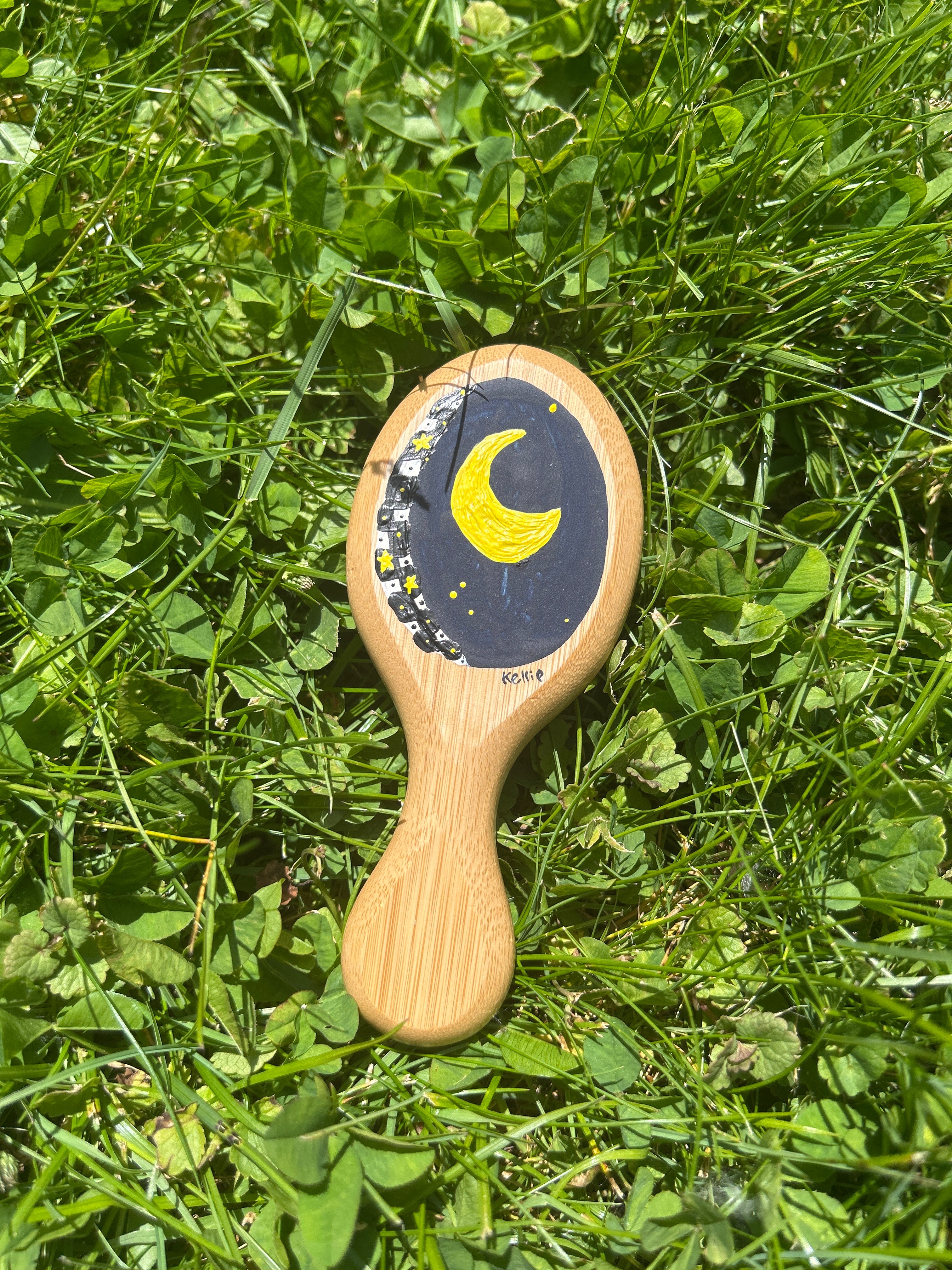Moon mini hand painted hairbrush